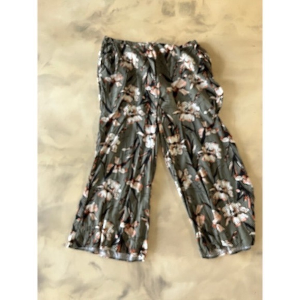 Nordstrom Rack Olive Green Floral Wide Leg Pants Boho Summer Festival L